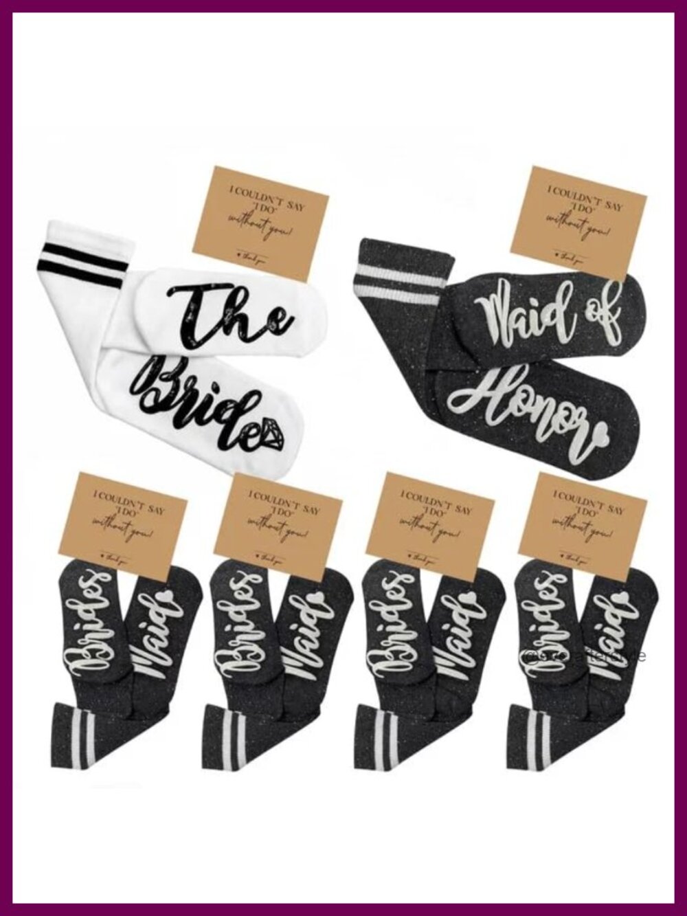 Bridesmaid Wedding Socks 98% Cotton Crew Length 6 Pairs Novelty Gift Set